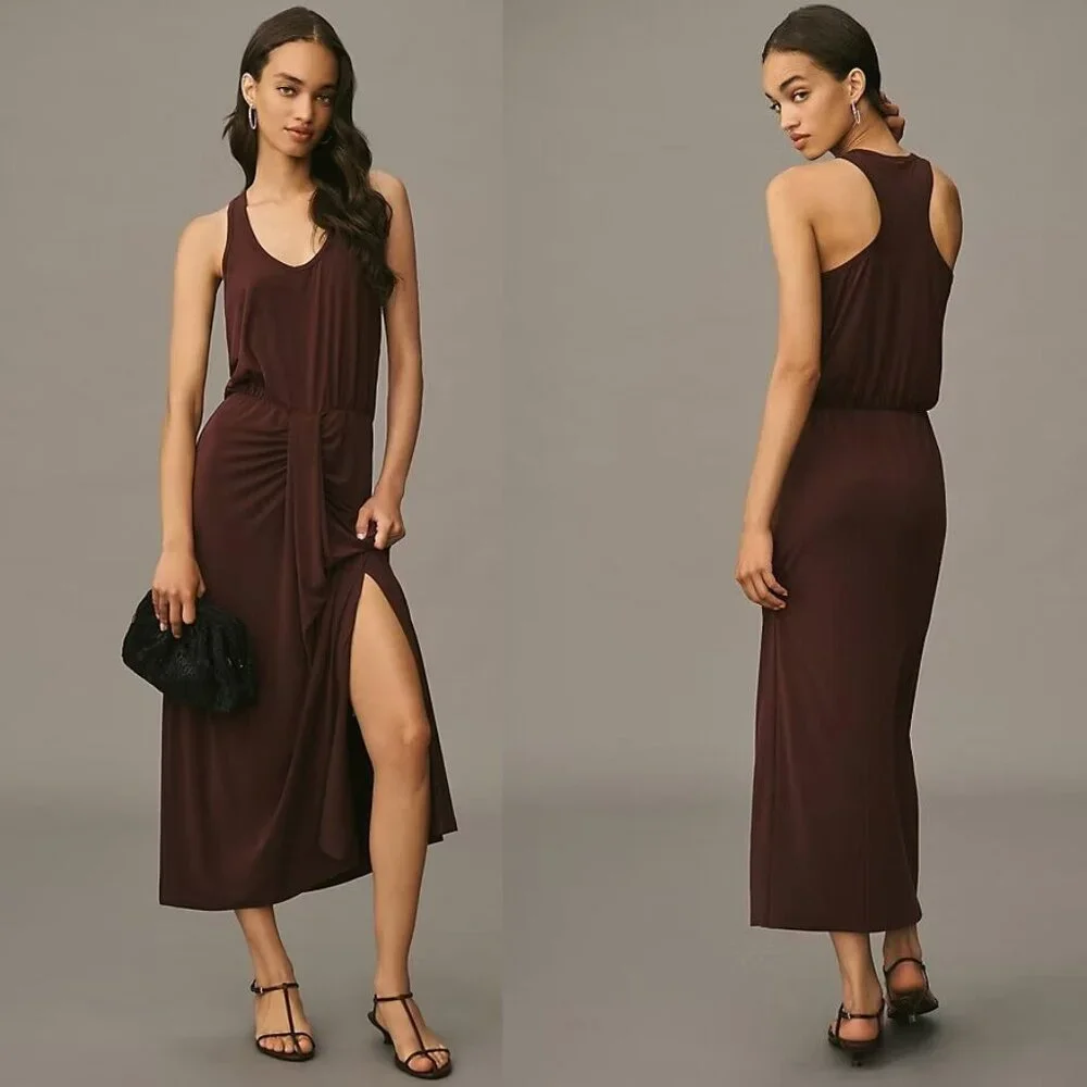 Anthropologie DOLAN Sleeveless Draped Maxi Dress XS wine color new